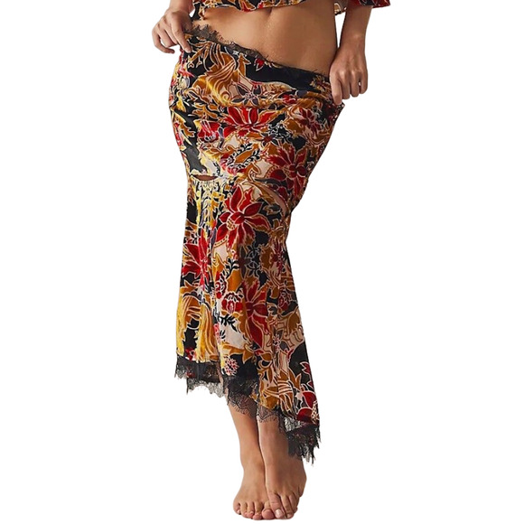 FREE PEOPLE FP INTIMATELY BALI WILDEST DREAM HALF SLIP MIDI SKIRT VELVET LACE S - Picture 1 of 15